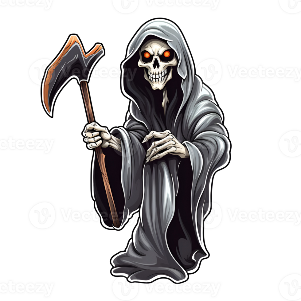 Halloween Grim Reaper Skeleton Monster Skull Cartoon Style No Background Perfect for Print on Demand Merchandise AI Generative png