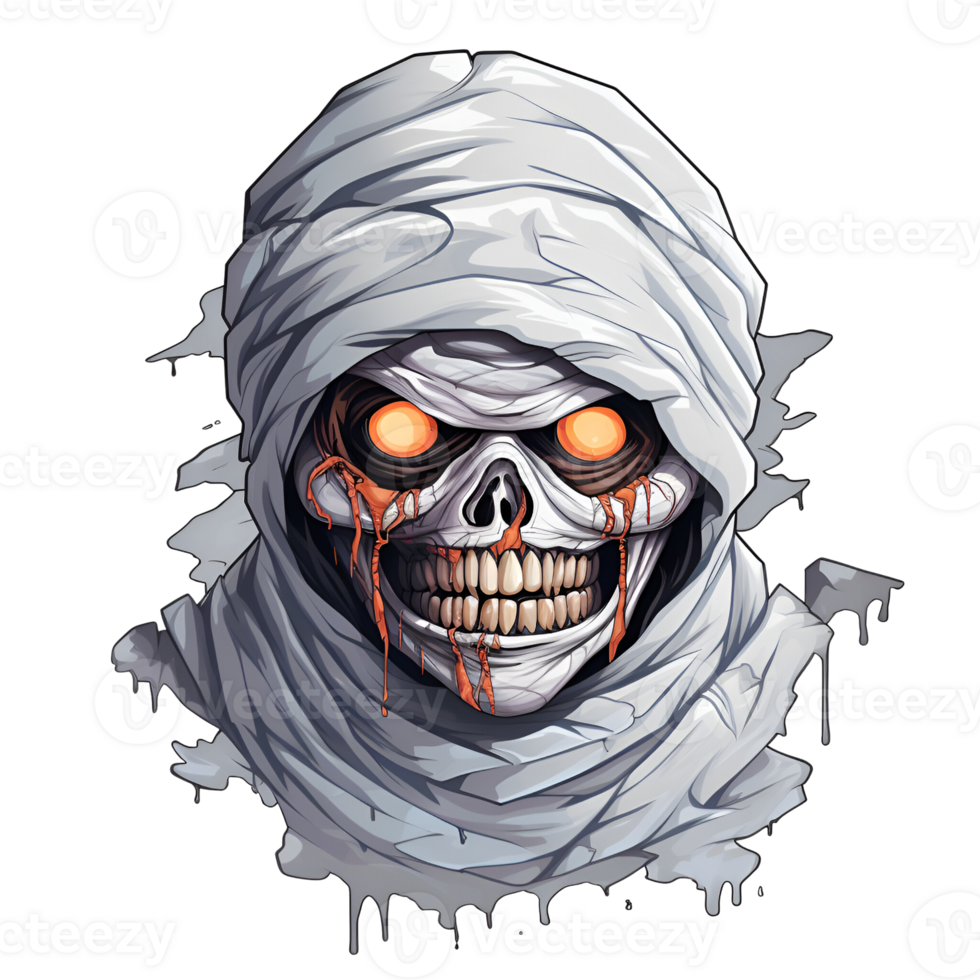 Cartoon Style Halloween Mummy Skeleton No Background Perfect for Print on Demand Merchandise AI Generative png