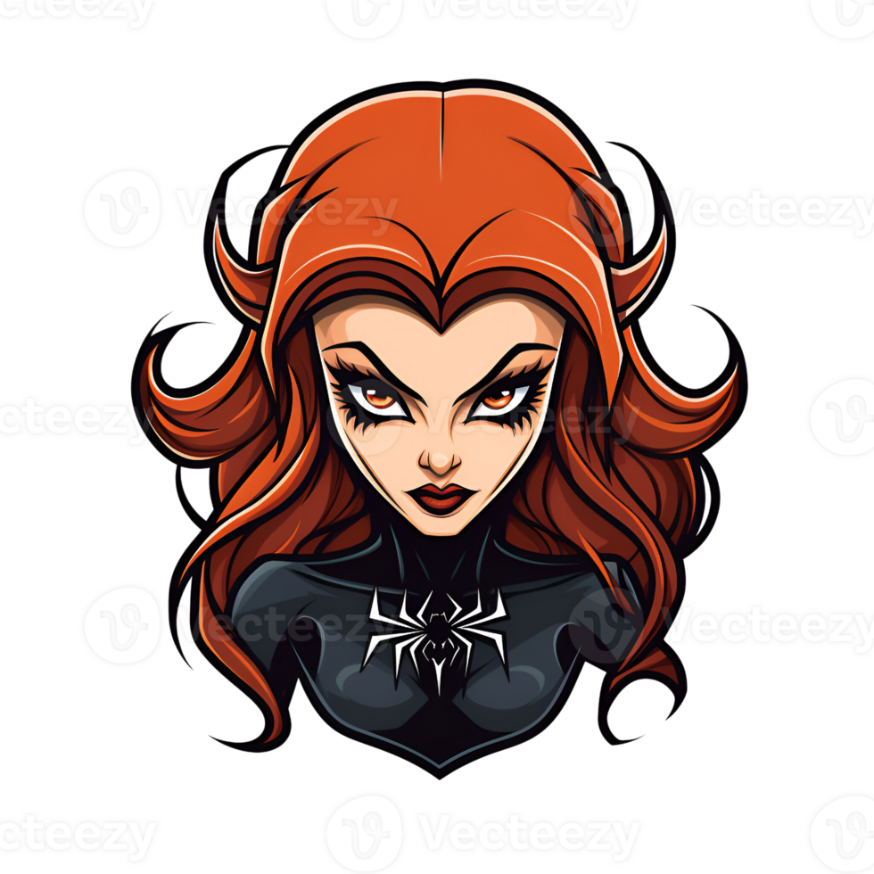 Cartoon Style Black Widow Halloween Black Widow No Background Print On Demand Merchandise AI Generative png