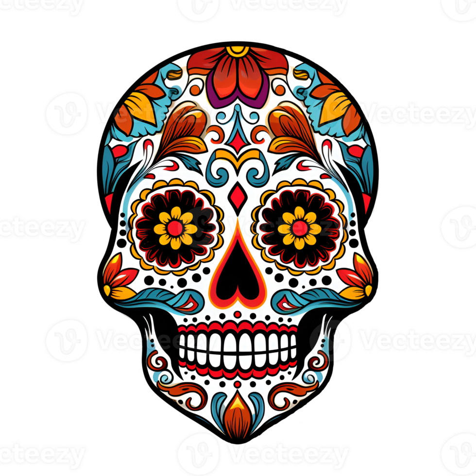 Cartoon Style Candy Skull Day of the Dead Candy Skull Halloween Candy Skull No Background Perfect for Print on demand Merchandise AI Generative png