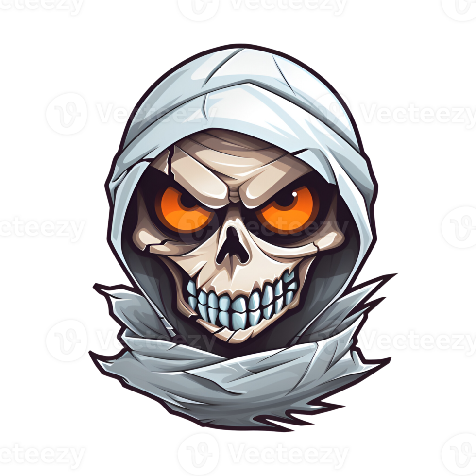Cartoon Style Halloween Mummy Skeleton No Background Perfect for Print on Demand Merchandise AI Generative png