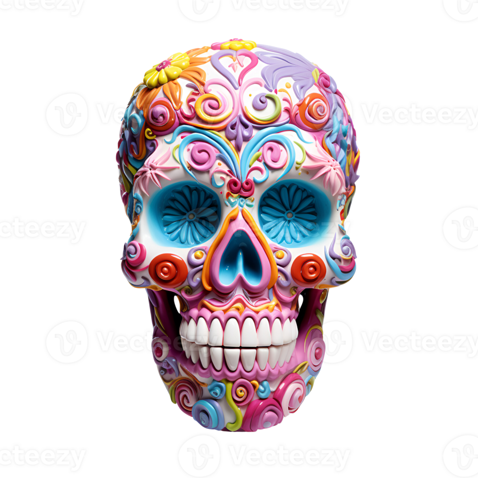 Realistic Style Day of the Dead Candy Skull No Background Transparent Background Perfect for print on demand AI Generative png