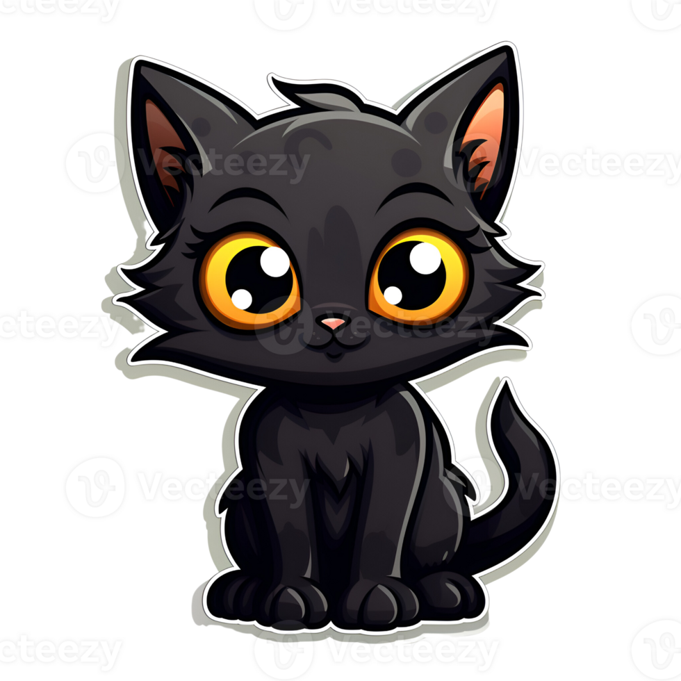 Cartoon Style Halloween Black Cat Cute Black Kitty No Background Perfect for Print on Demand Merchandise AI Generative png