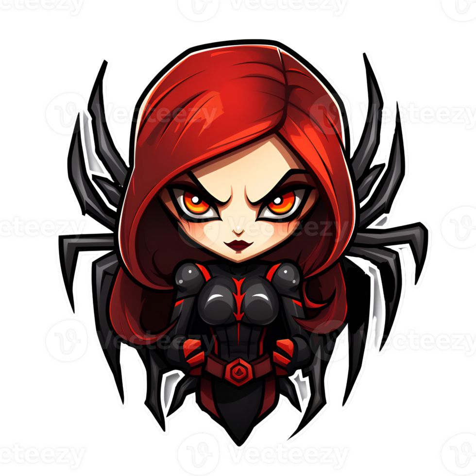 Cartoon Style Black Widow Halloween Black Widow No Background Print On Demand Merchandise AI Generative png
