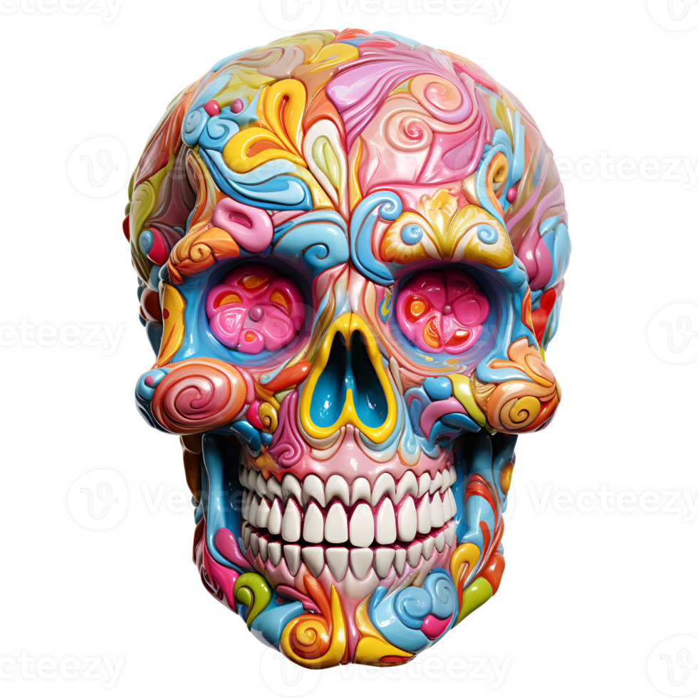 Realistic Style Day of the Dead Candy Skull No Background Transparent Background Perfect for print on demand AI Generative png