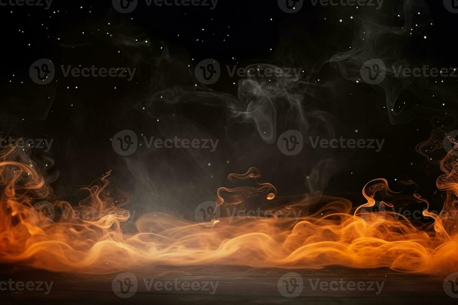 Dark abstract Halloween background with empty space. Smoke, orange lights. Copy space for your text. Happy Halloween. Mystical backdrop. Generative AI. photo