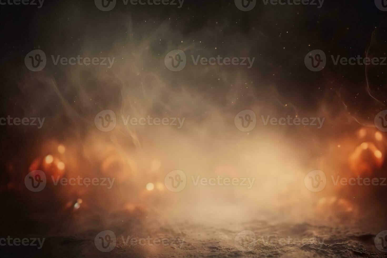 Dark abstract Halloween background with empty space. Smoke, orange lights. Copy space for your text. Happy Halloween. Mystical backdrop. Generative AI. photo
