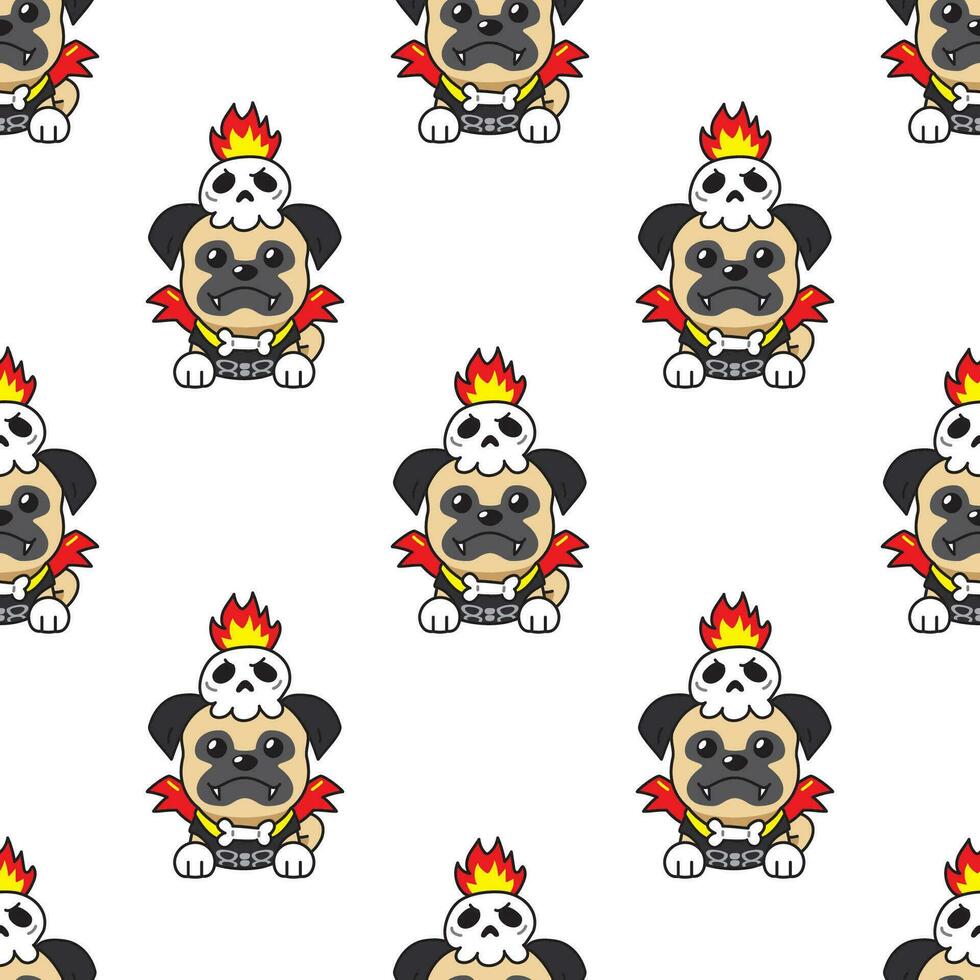 Cartoon pug dog with halloween costume seamless pattern background vector