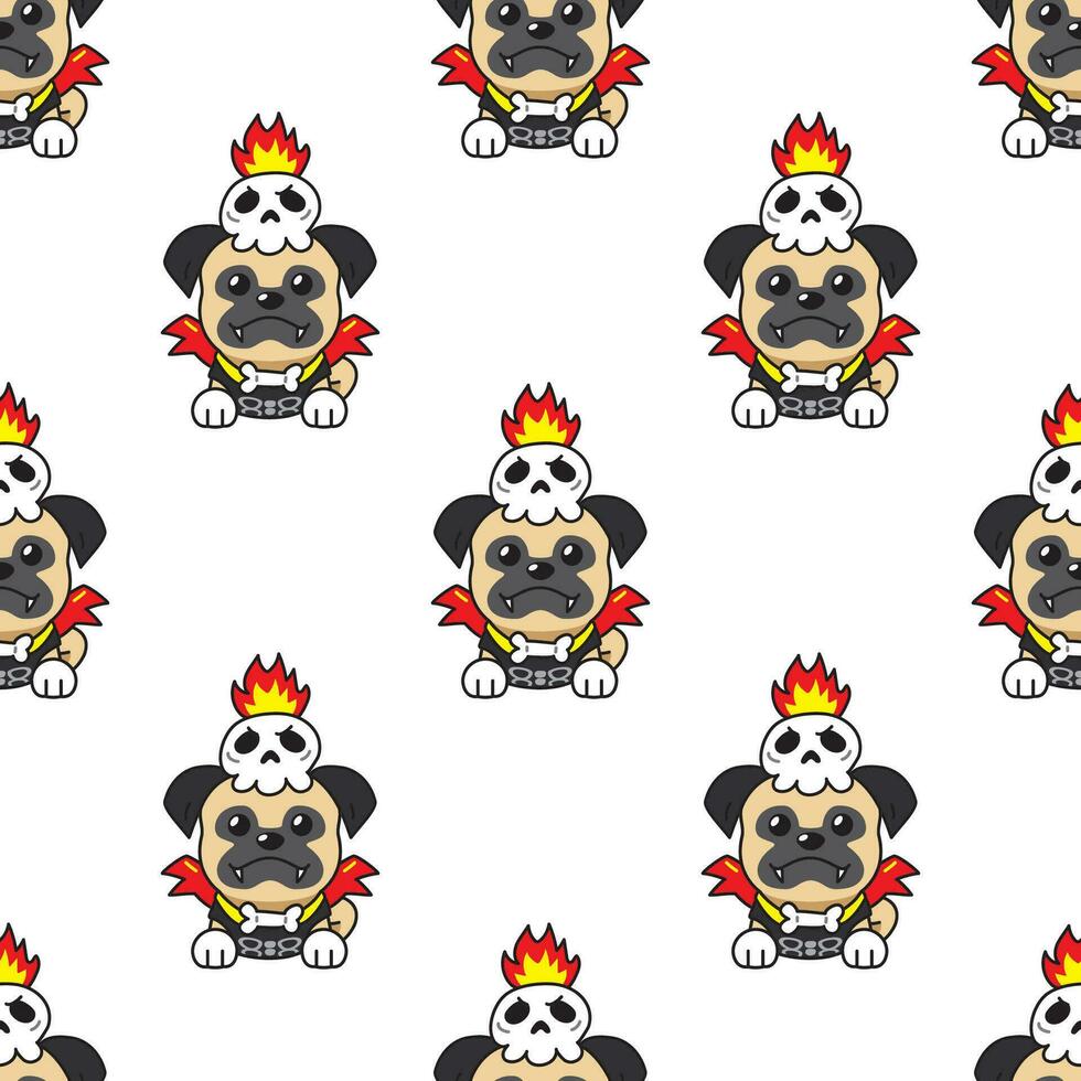 Cartoon pug dog with halloween costume seamless pattern background vector