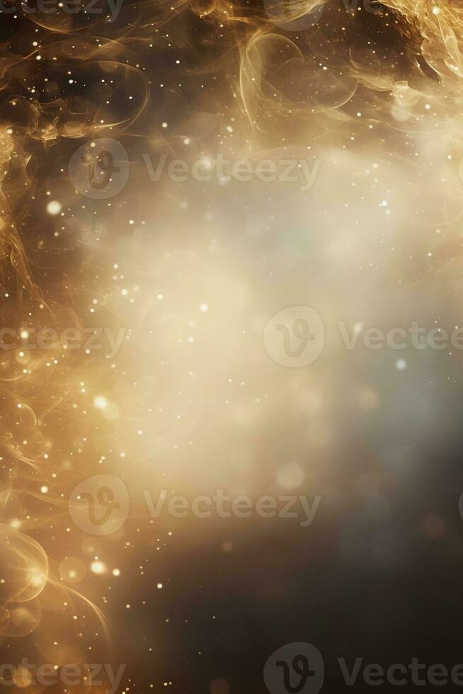 Abstract Christmas background with empty space. Smoke, bokeh lights. Copy space for your text. Merry Xmas, Happy New Year. Festive vertical backdrop. Generative AI. photo