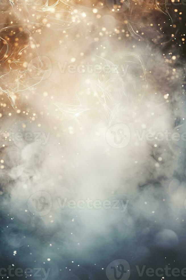 Abstract Christmas background with empty space. Smoke, bokeh lights. Copy space for your text. Merry Xmas, Happy New Year. Festive vertical backdrop. Generative AI. photo