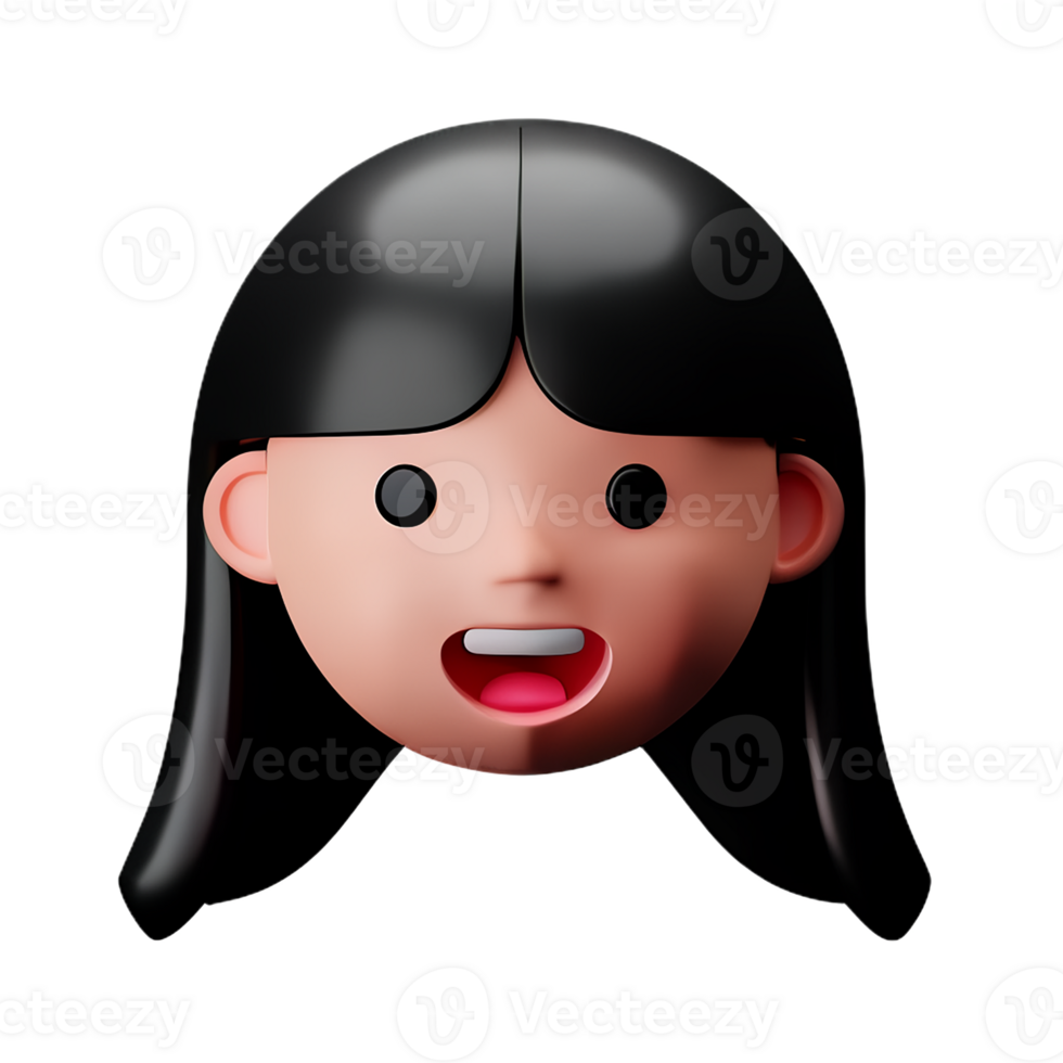 little girl face 3d rendering icon illustration png