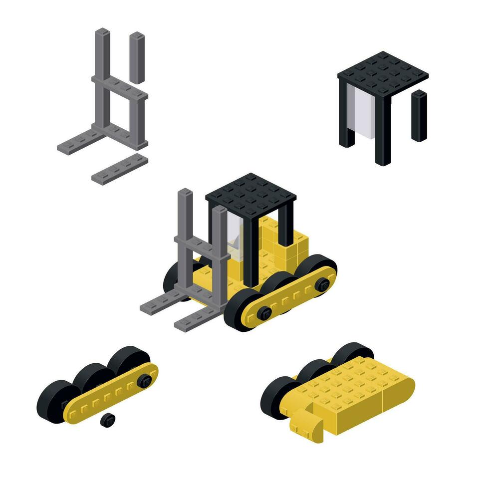 Concept with forklift in isometric style for printing and design.Vector illustration. vector