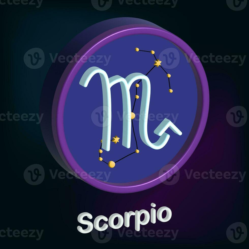 3d illustration, zodiac sign Scorpio, sign framed in the shape circle, esotericism and astrology. Modern simple design on a dark background photo