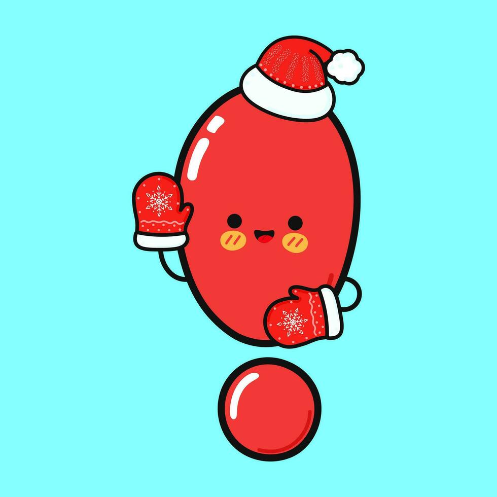 Smiling happy Exclamation point and christmas. Vector flat cartoon character illustration icon design. Isolated on blue background