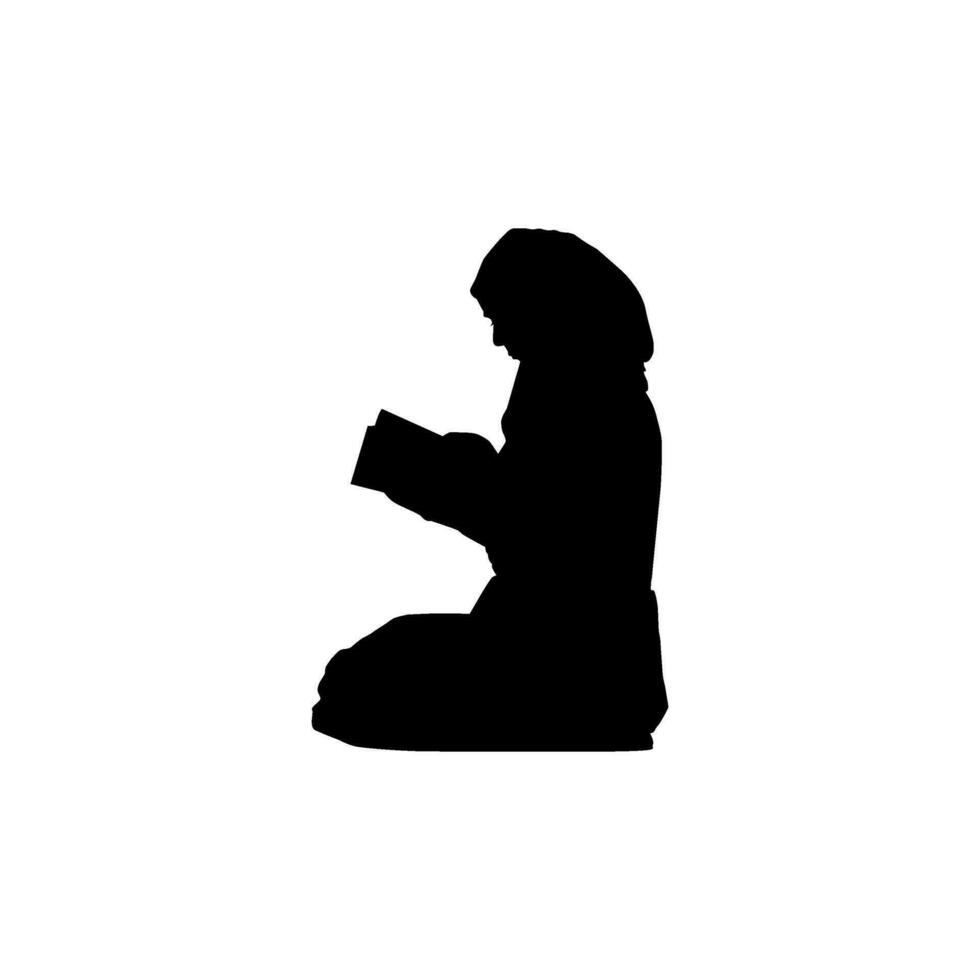 Silhouette of the Woman Moslem or Muslim Reading Al Quran or Koran. Vector Illustration