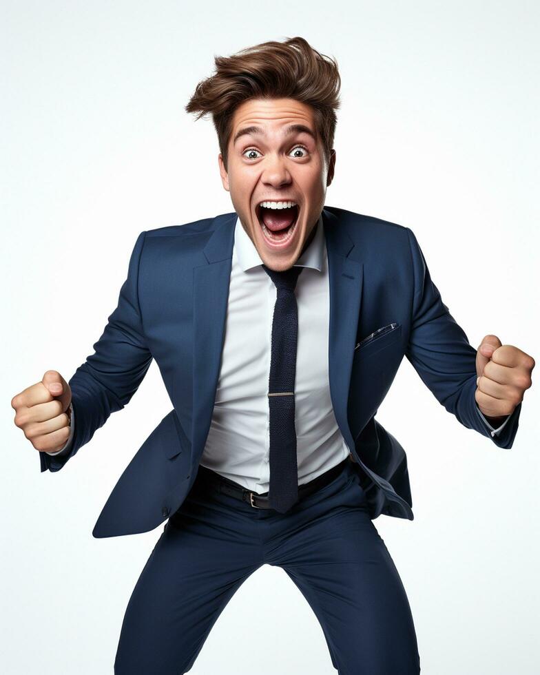 ai generative photo business man super excited on white background