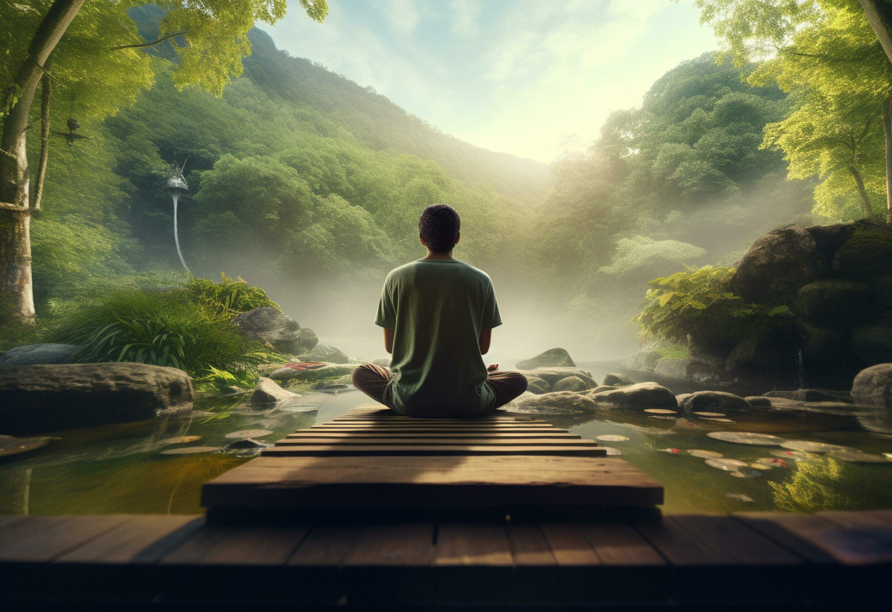 ai generative photo of a man practicing mindfulness and meditation in a ...