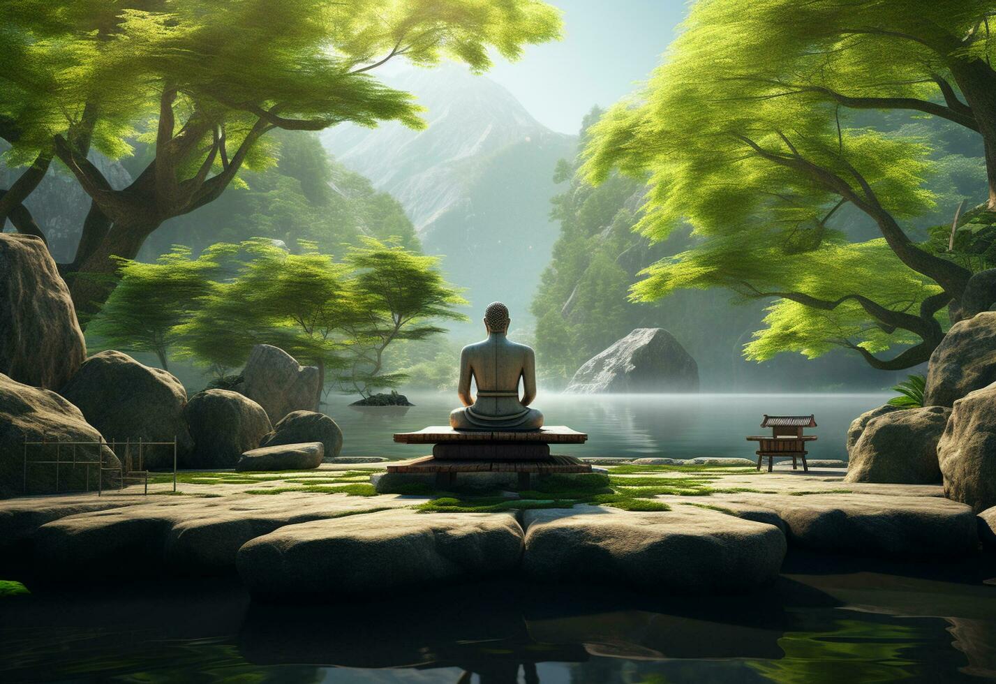 ai generative photo of a man practicing mindfulness and meditation in a peaceful natural environment sony A7s realistic image, ultra hd, high design very detailed