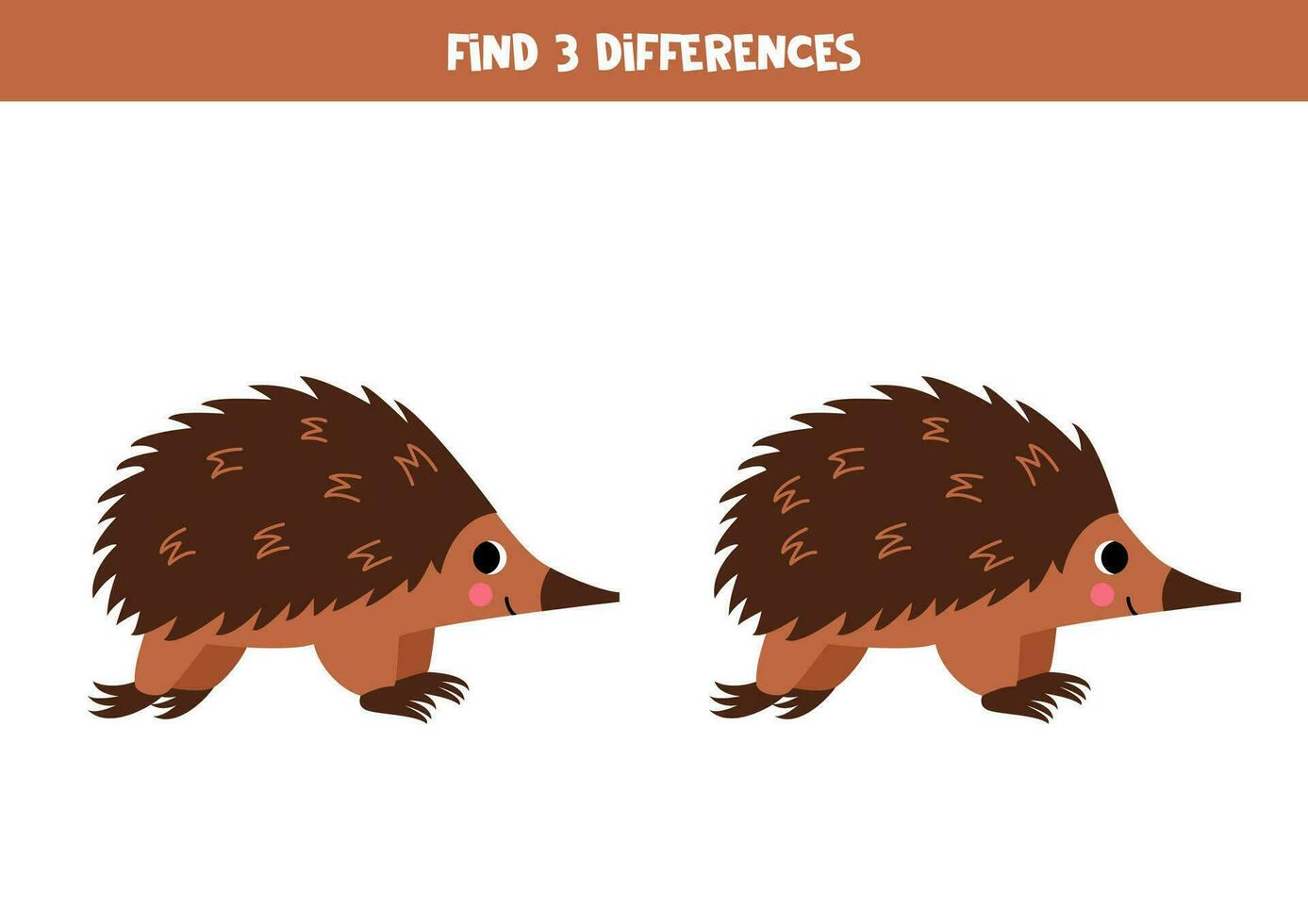 encontrar 3 diferencias Entre dos linda dibujos animados marrón equidna. vector