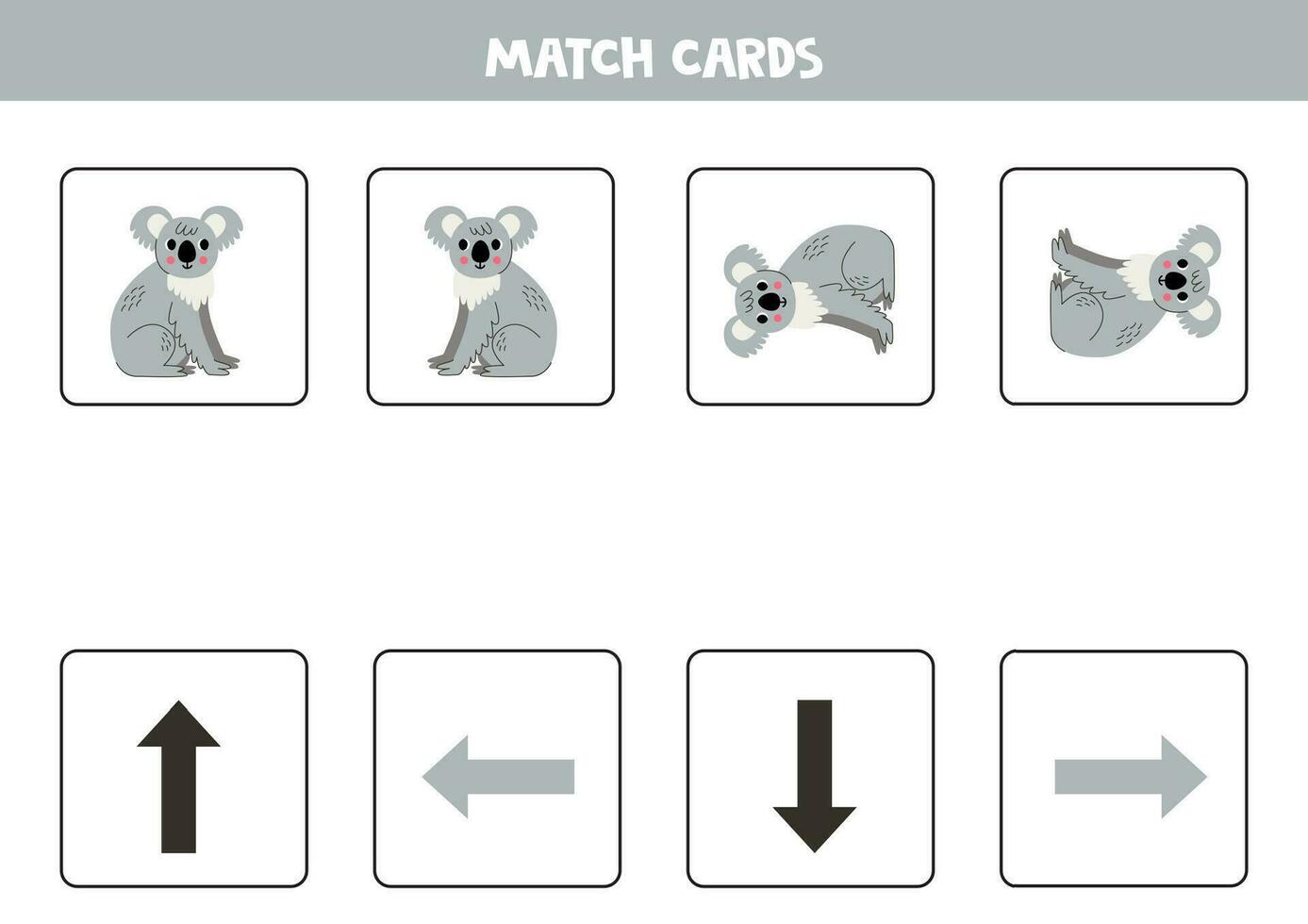 Left, right, up or down. Spatial orientation with cute koala. vector