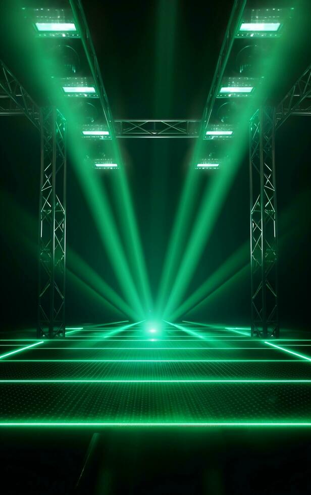 Ai generative Backdrop With Illumination Of green Spotlights For Flyers realistic image, ultra hd, high design very detailed photo