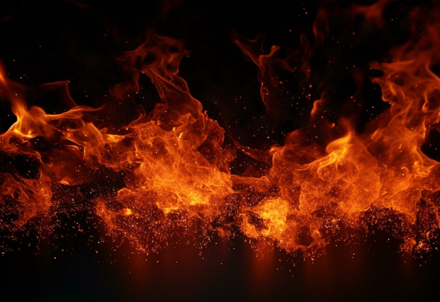 Ai generative Fire Particles On Hot Black Background realistic image, ultra hd, high design very detailed photo