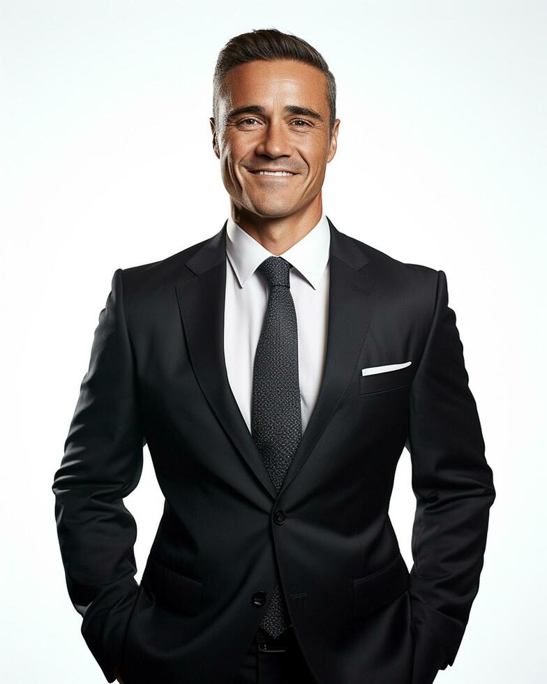 Ai generative Happy Business man in a suit white transparent background photo