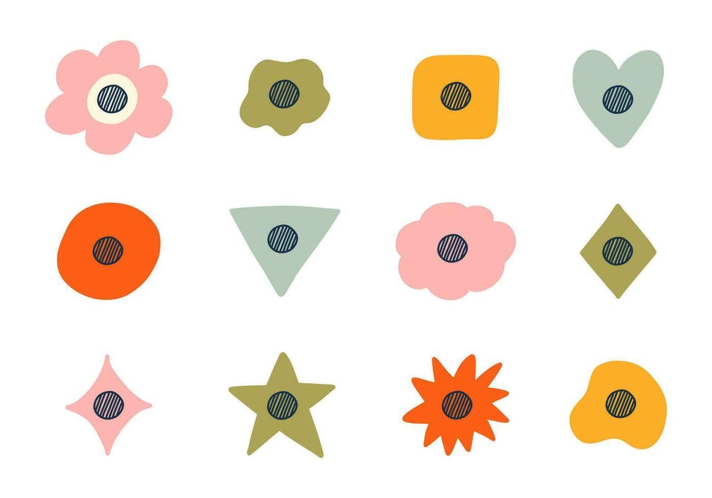 Cute hand drawn shaded checkboxes set. Diary note elements with check boxes in the shape of flower, star, heart, circle, cloud. Done sign for weekly planner, bullet journal, notebook template vector