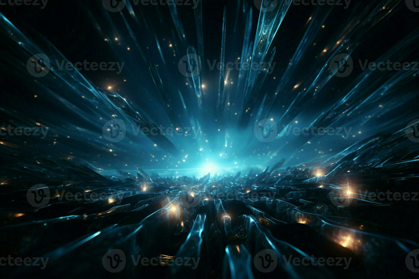 Intense focus, Isolated light beams close up, set against captivating black backdrop AI Generated photo