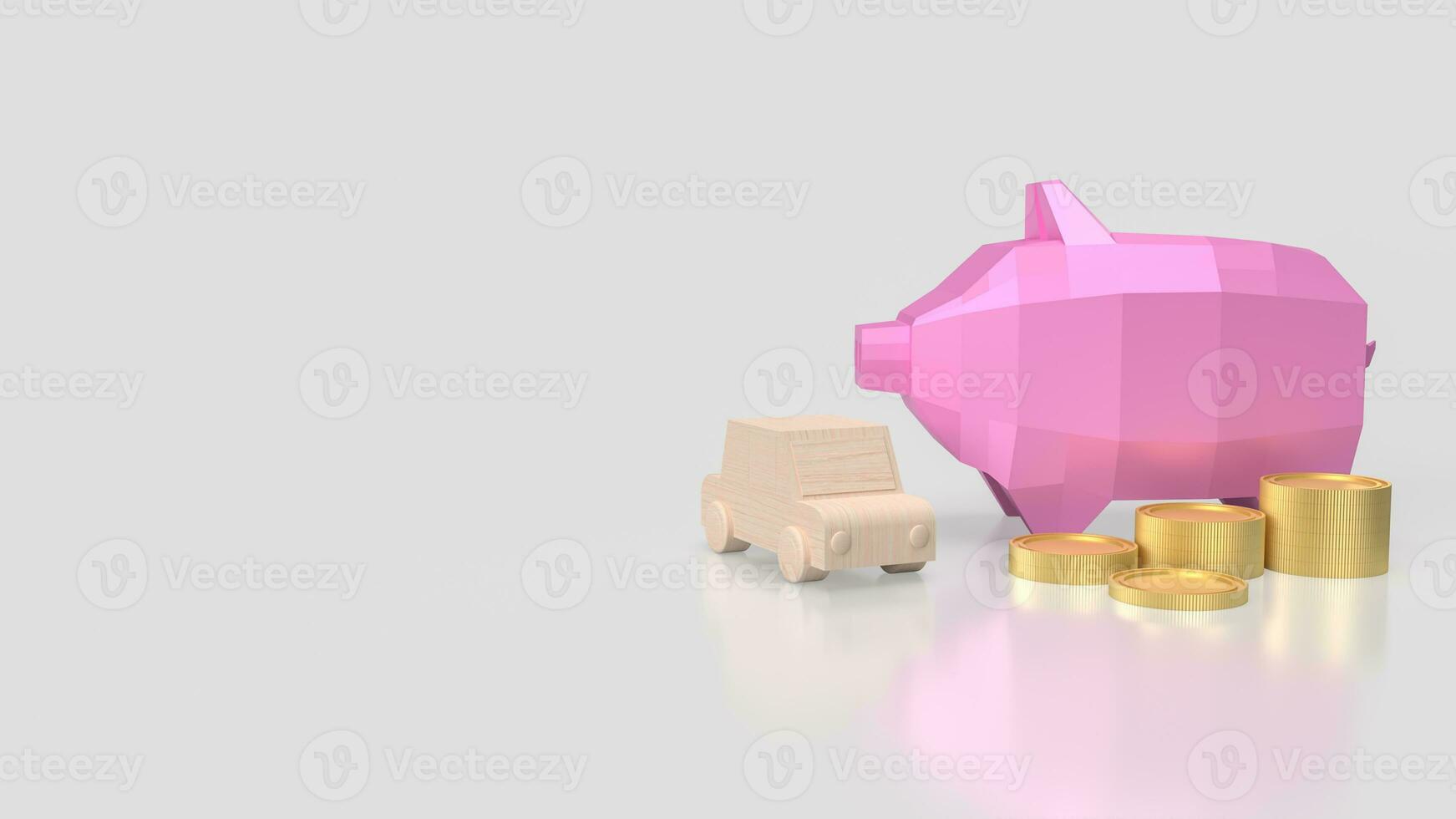 The pink piggy bank and gold coin for car saving concept 3d rendering photo