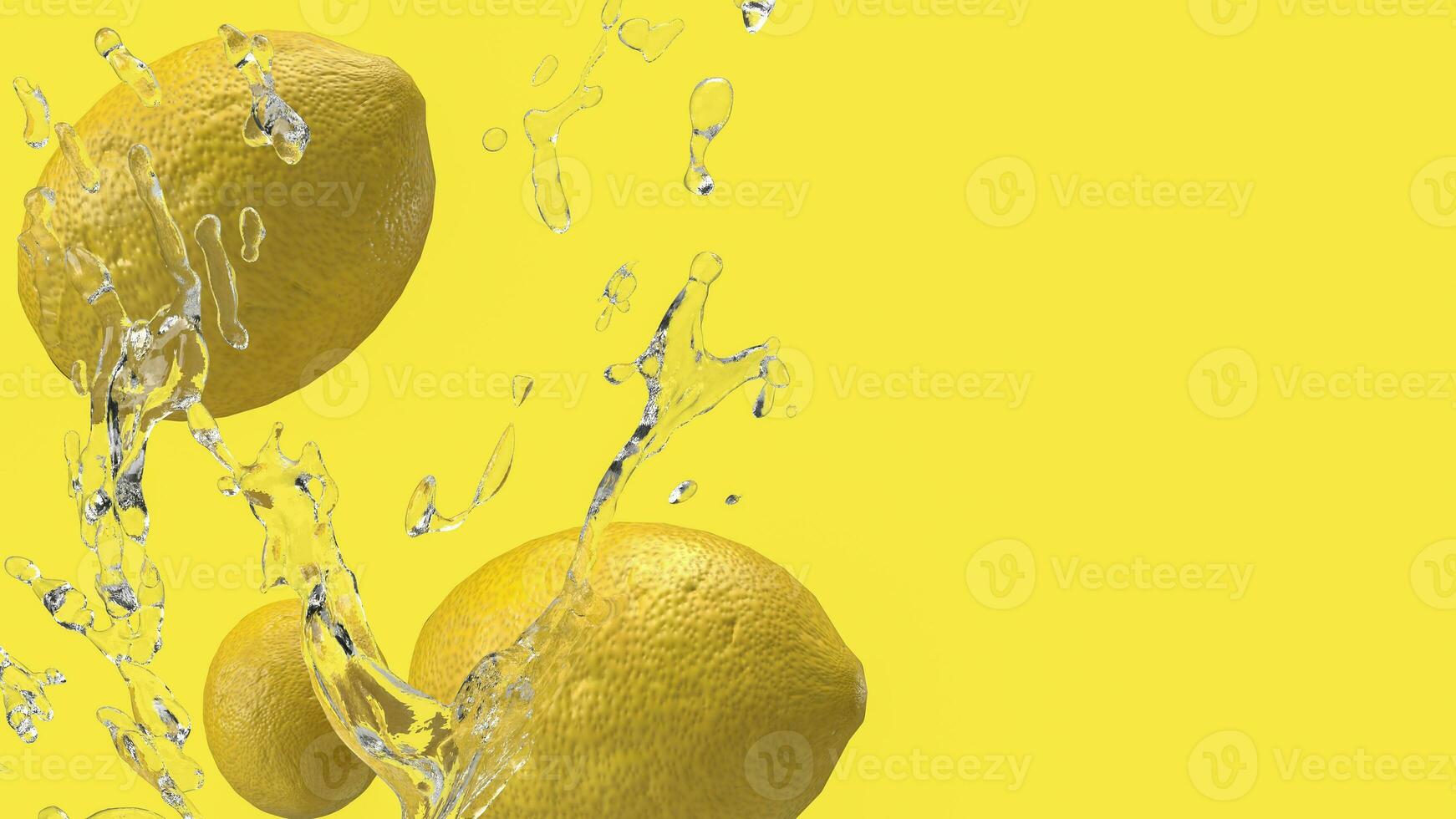 The lemon and water splash on yellow  background for food or drink concept 3d rendering photo