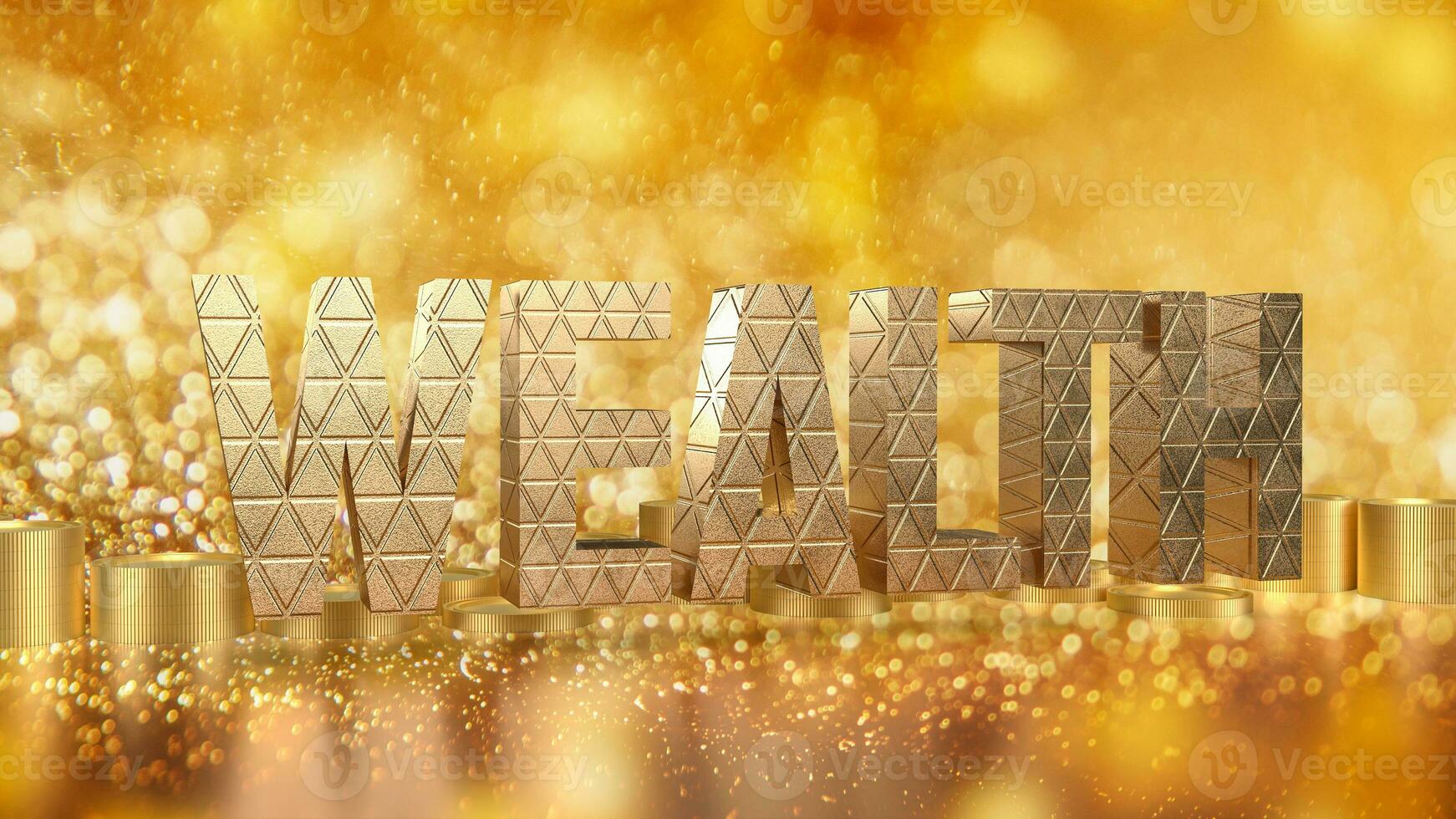 The Gold Wealth  text and coins 3d rendering photo