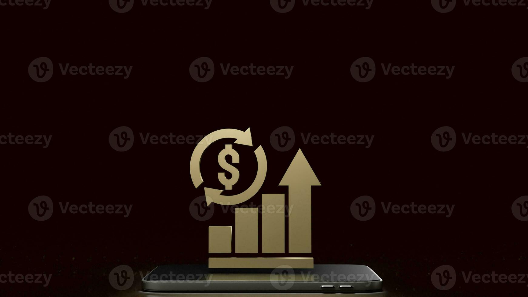 The gold chart on mobile for Business concept 3d rendering. photo