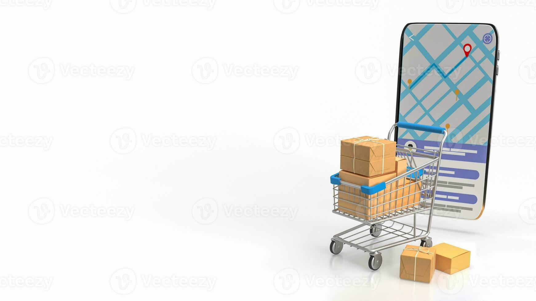 The trolley and mobile app for e commerces concept 3d rendering photo