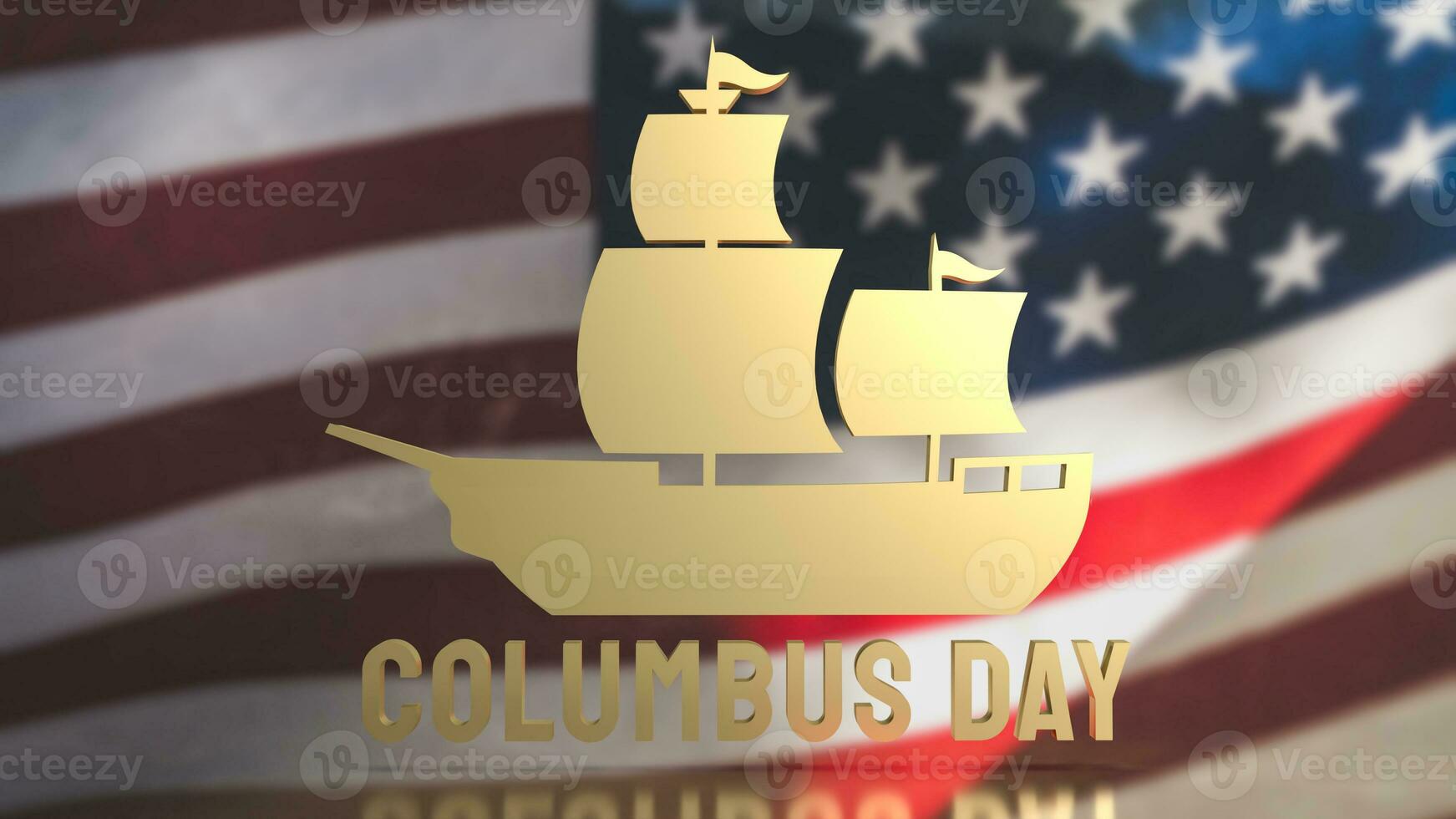 The Gold sailboat on Usa flag Background for Columbus Day concept 3d rendering photo