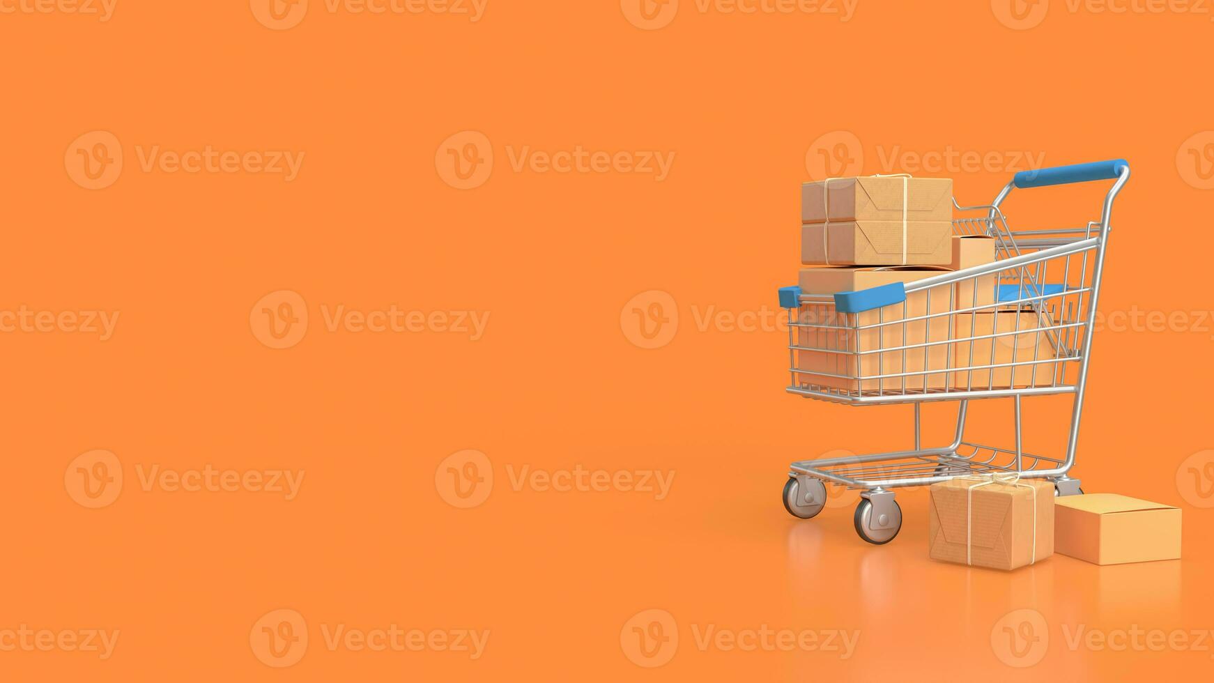 The trolley and box  for e commerces concept 3d rendering photo