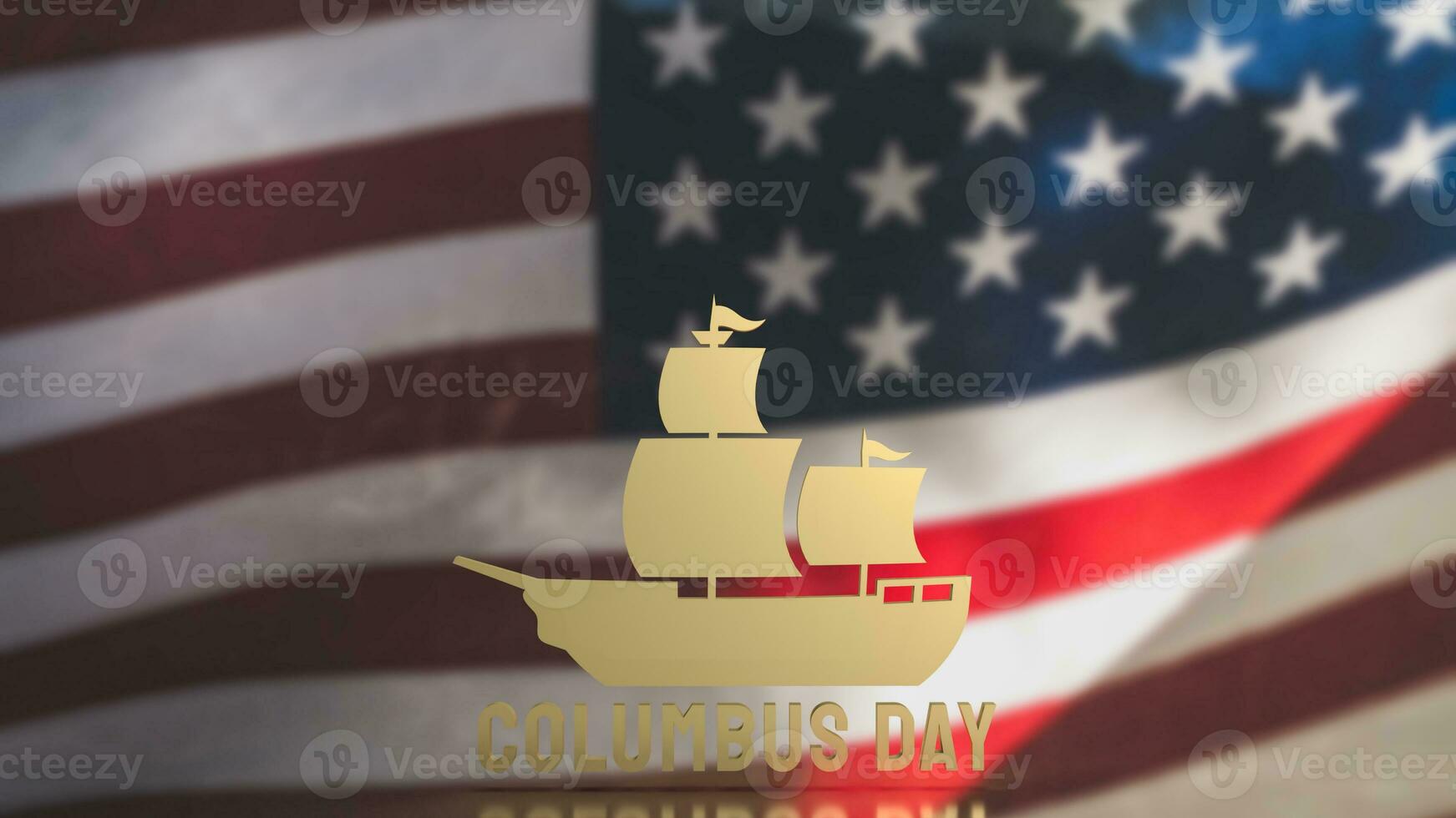 The Gold sailboat on Usa flag Background for Columbus Day concept 3d rendering photo