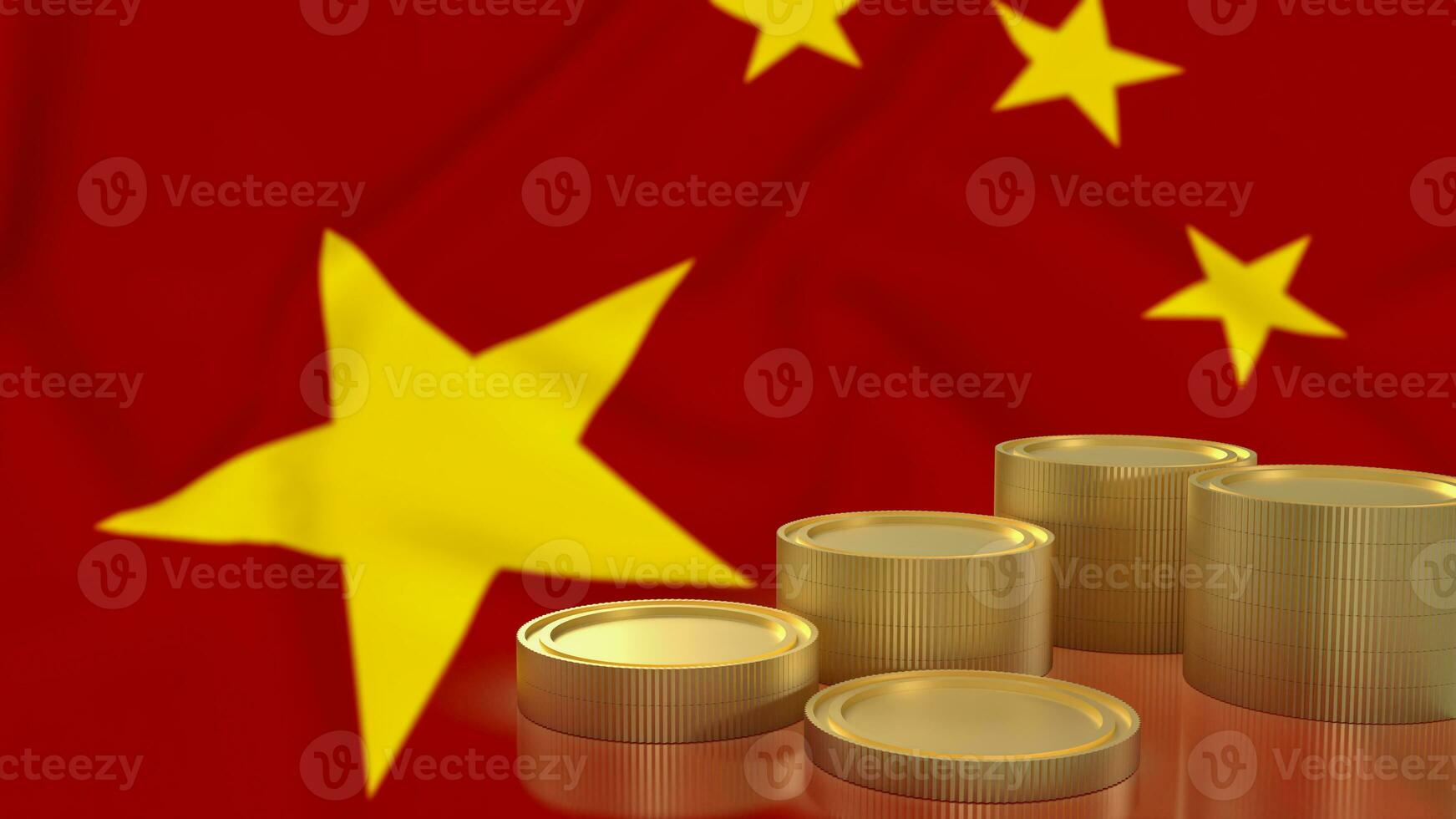The Gold coins on Chinese flag for Business concept 3d Rendering photo