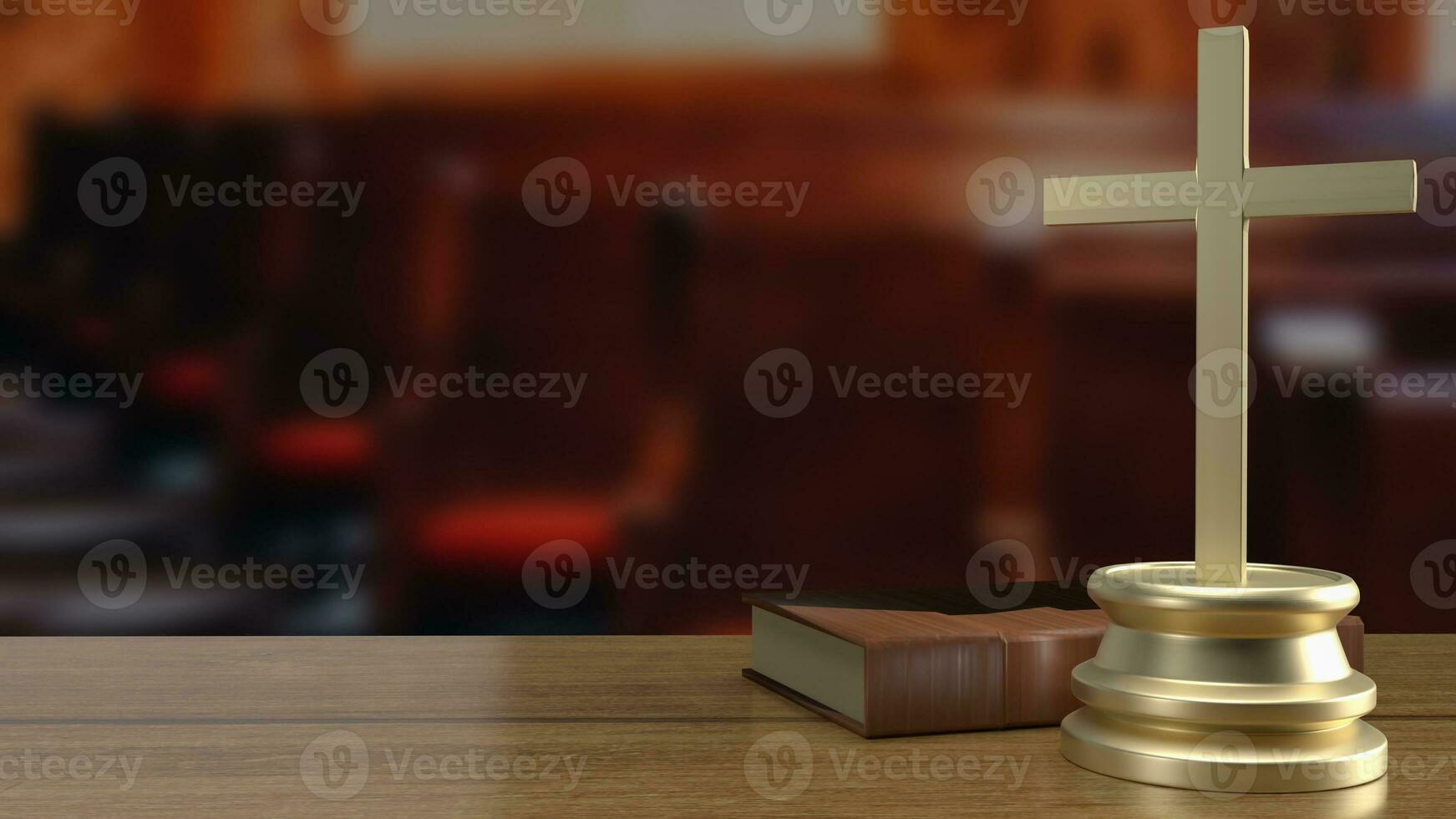 The cross on wood table for religion concept 3d rendering photo