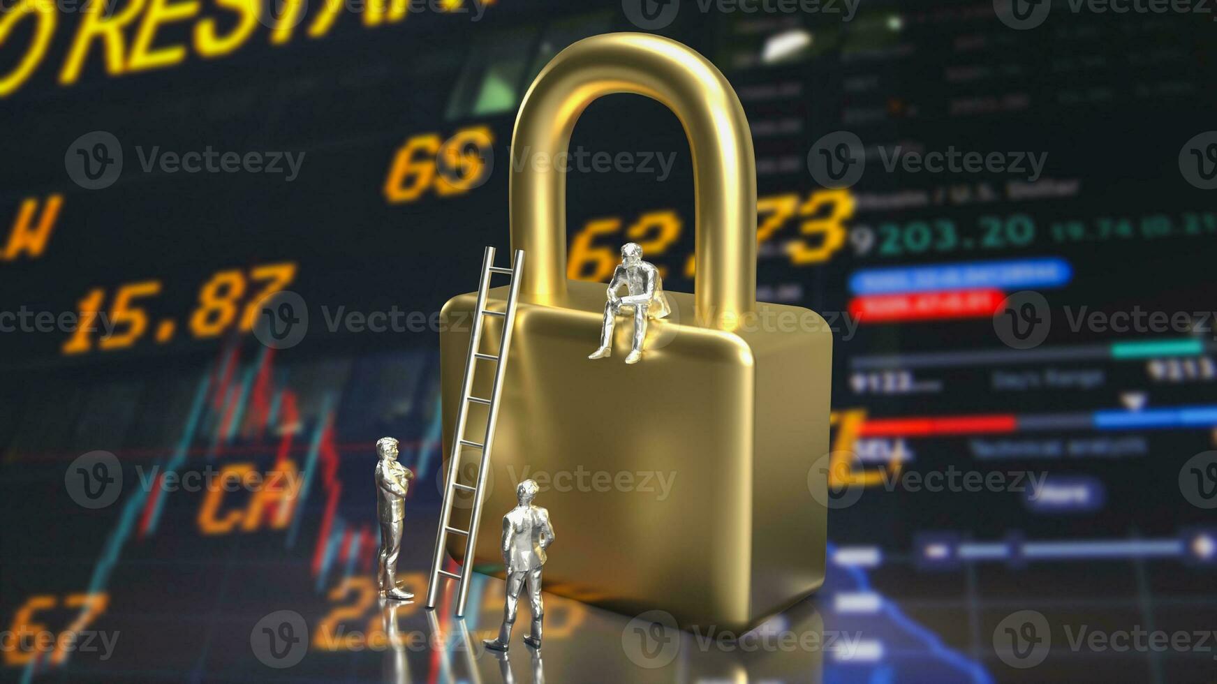 The man and lock for Business security concept 3d rendering photo