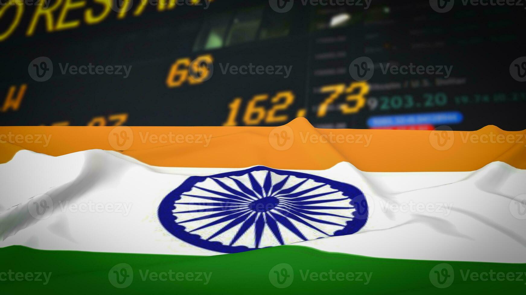 The India flag on Business chart background  3d rendering photo
