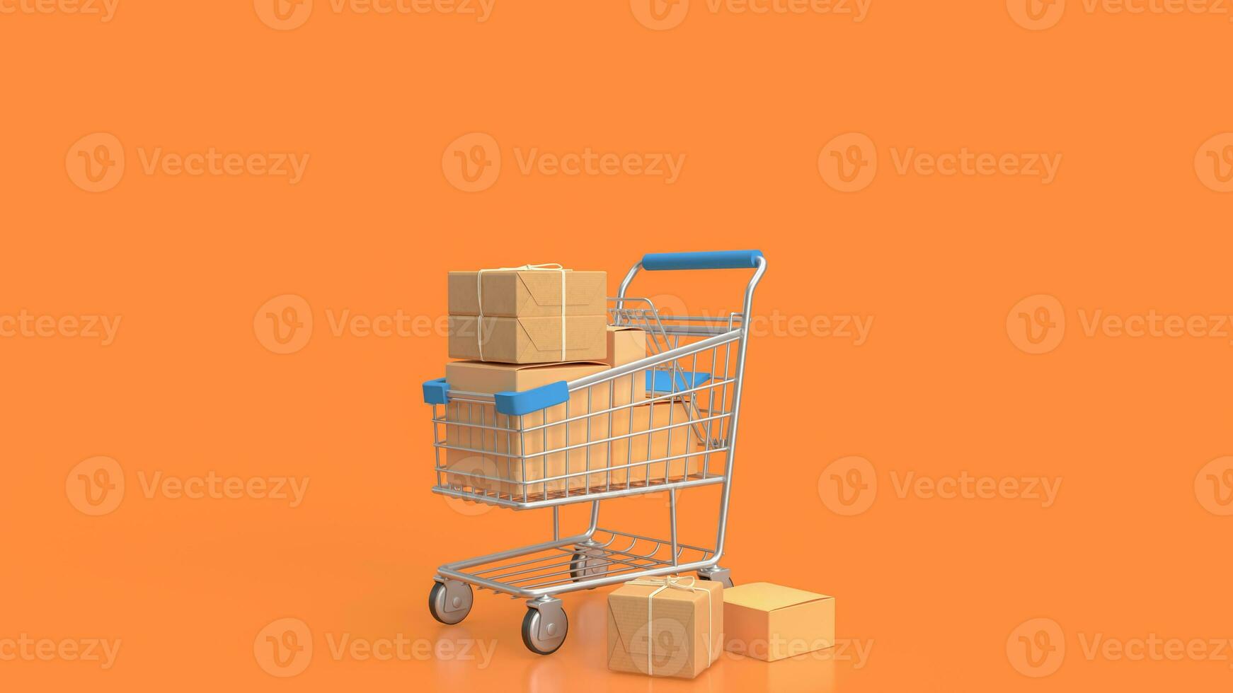 The trolley and box  for e commerces concept 3d rendering photo