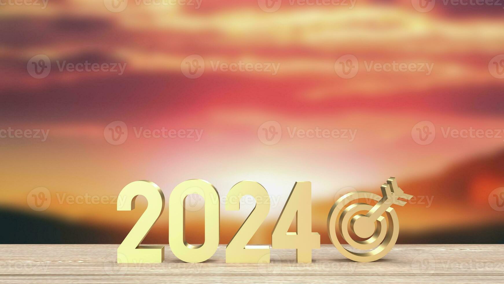 el oro 2024 número para nuevo año negocio concepto 3d representación foto