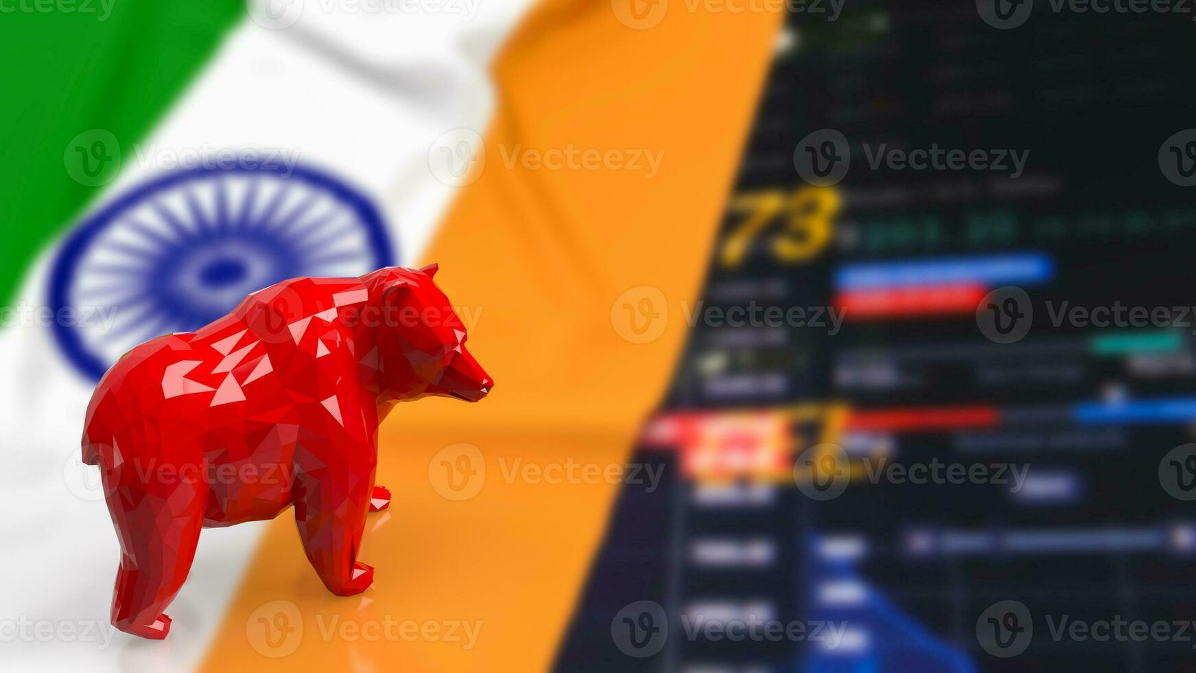 The Red Bear and India flag for Business concept 3d rendering photo