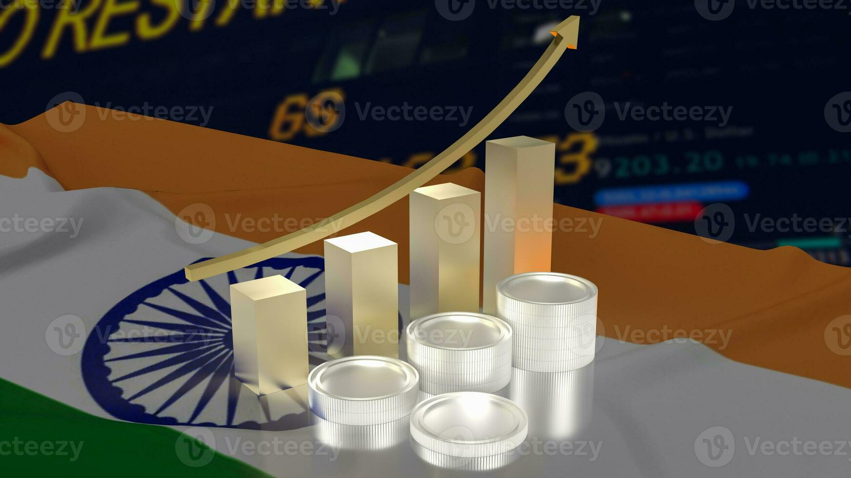 The Chart and India flag for Business concept 3d rendering photo