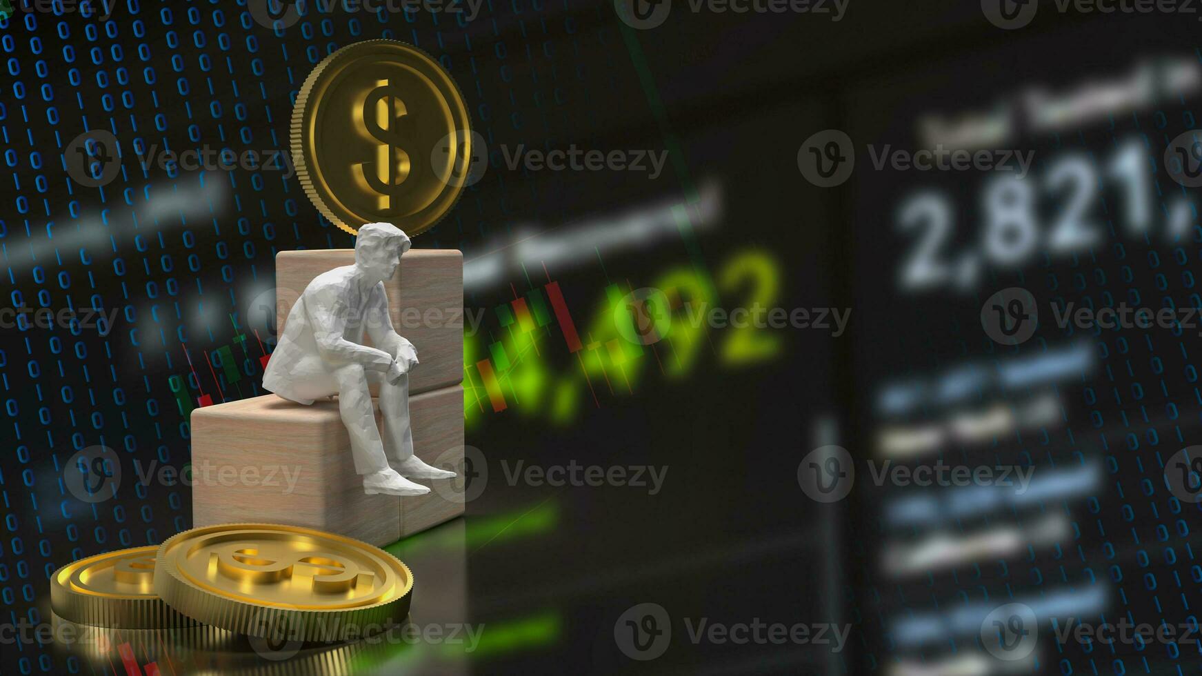 The Business man sit on wood cube  3d rendering photo