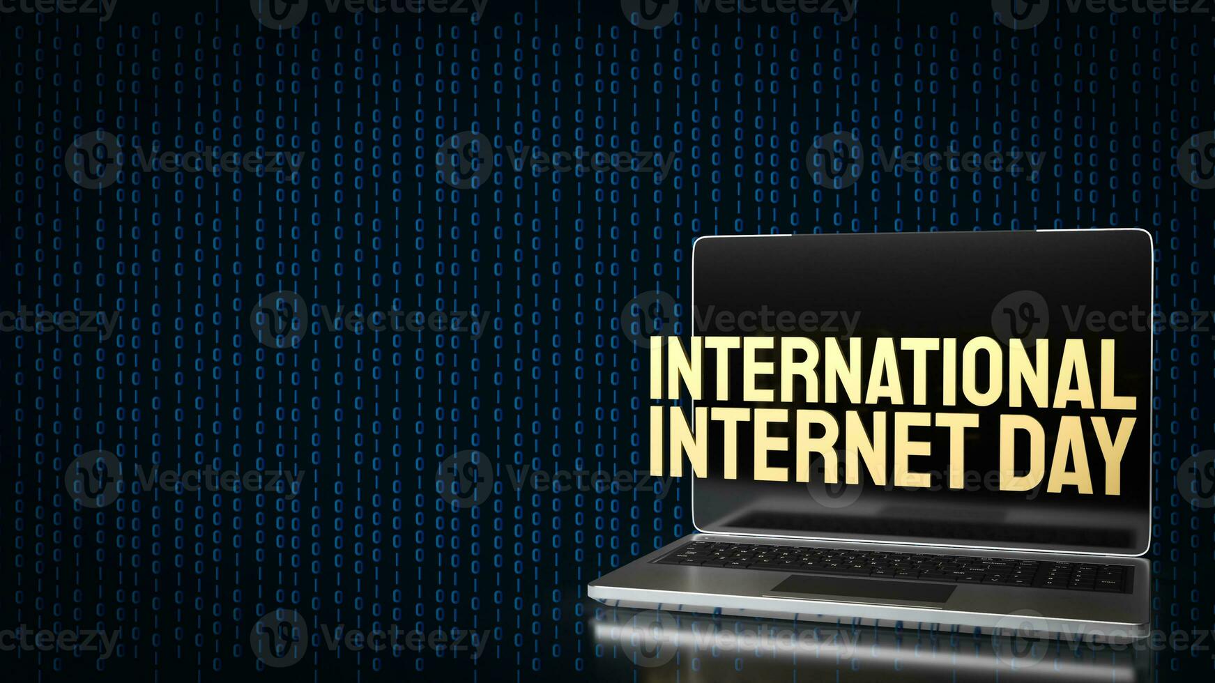 The gold text on on laptop for International Internet Day 3d rendering photo