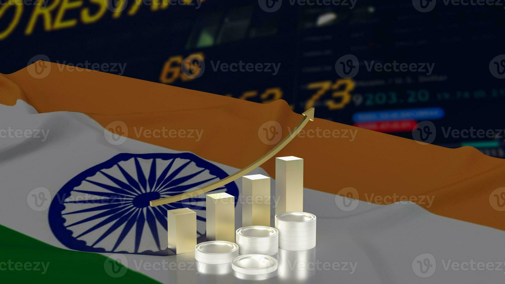 The Chart and India flag for Business concept 3d rendering photo