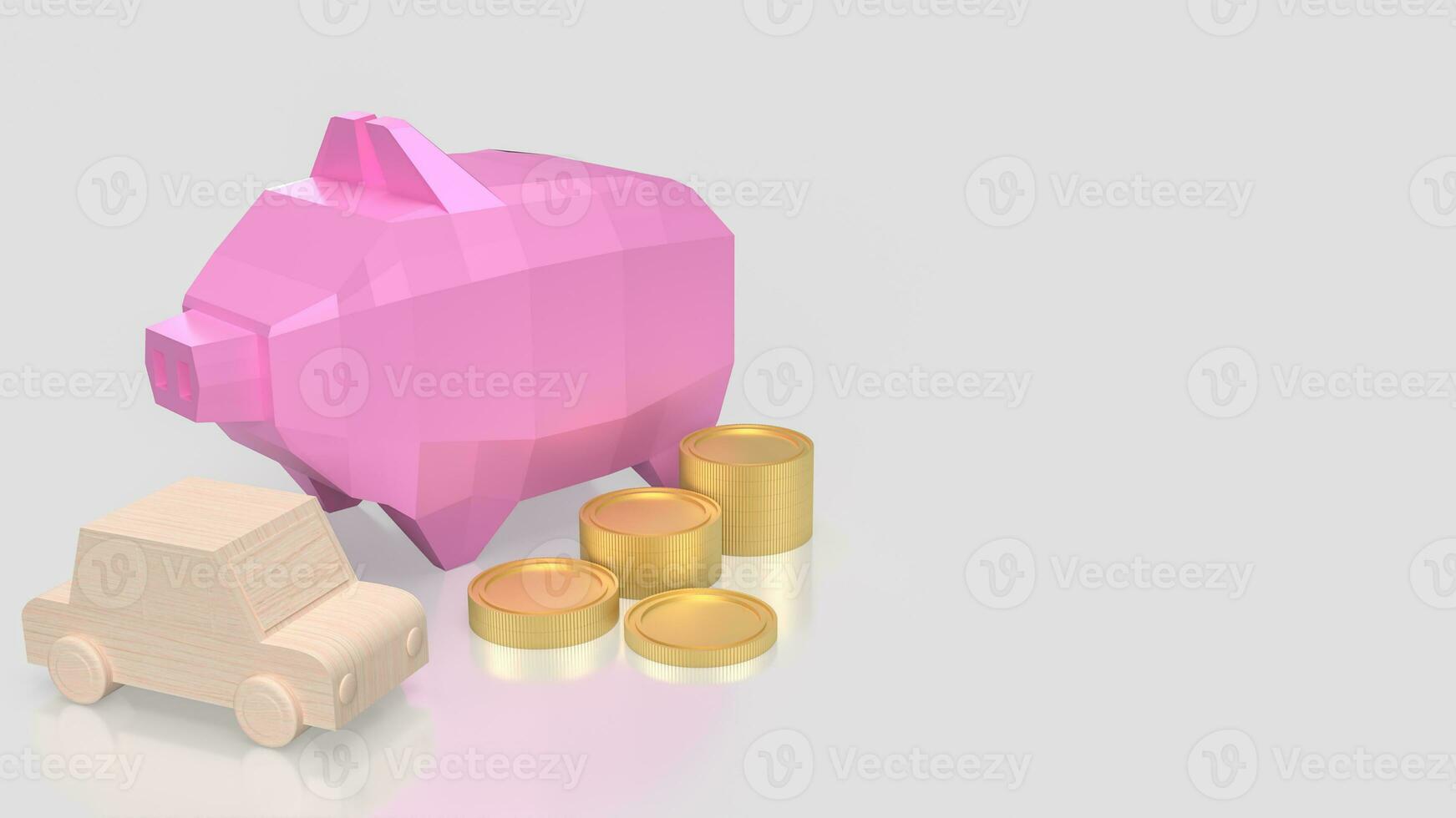 el rosado cerdito banco y oro moneda para coche ahorro concepto 3d representación foto